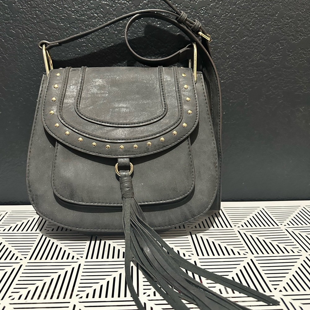 Grey Leather Purse with Tassel